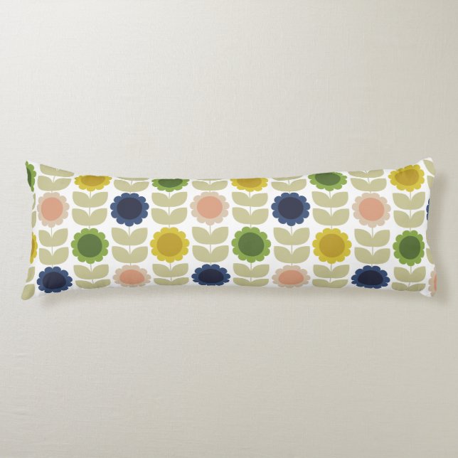 Retro Groovy Summer Flowers Stems Body Pillow (Front)