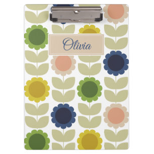 Retro Groovy Summer Flowers Stems Clipboard