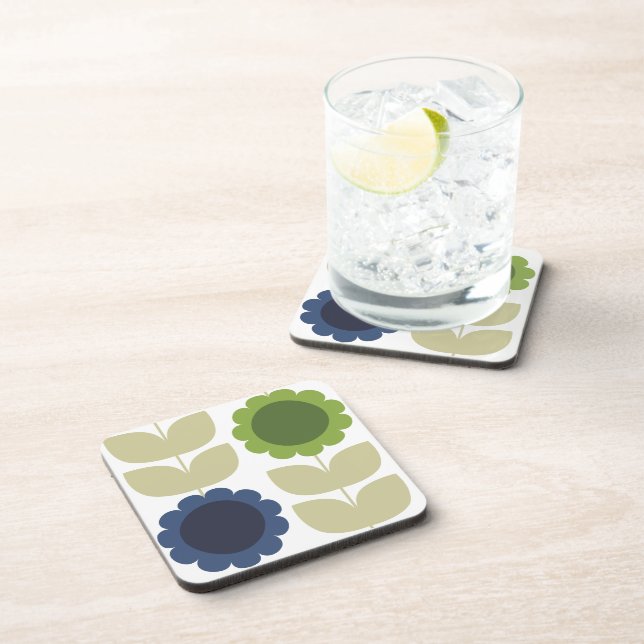 Retro Groovy Summer Flowers Stems Coaster (Right Side)