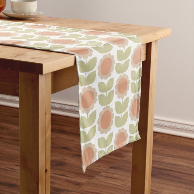 Retro Groovy Summer Flowers Stems Long Table Runner (In Situ)