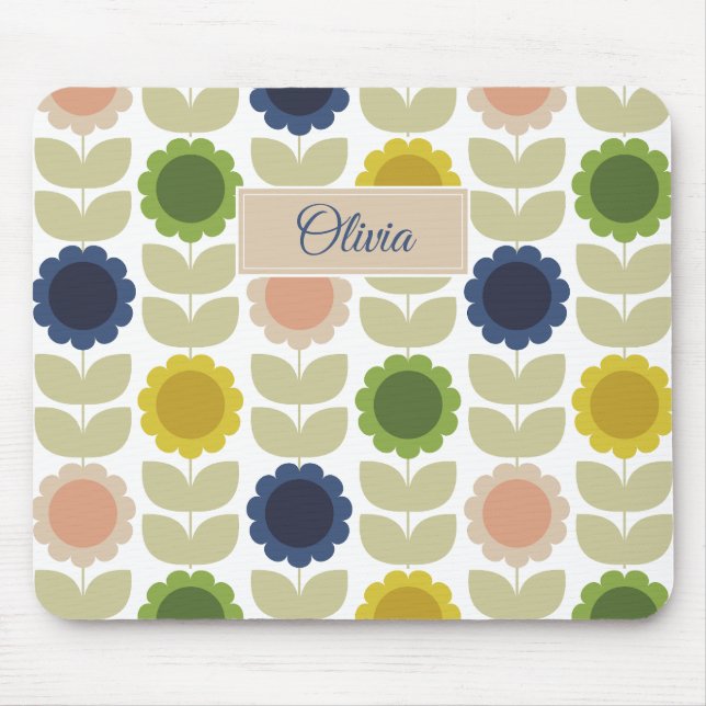 Retro Groovy Summer Flowers Stems Mouse Pad (Front)