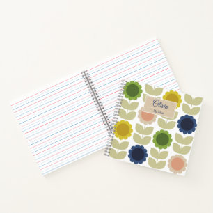 Retro Groovy Summer Flowers Stems Notebook