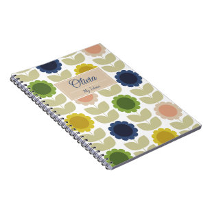 Retro Groovy Summer Flowers Stems Notebook