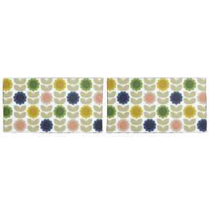 Retro Groovy Summer Flowers Stems Pillowcase