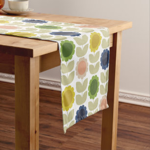 Retro Groovy Summer Flowers Stems Short Table Runner