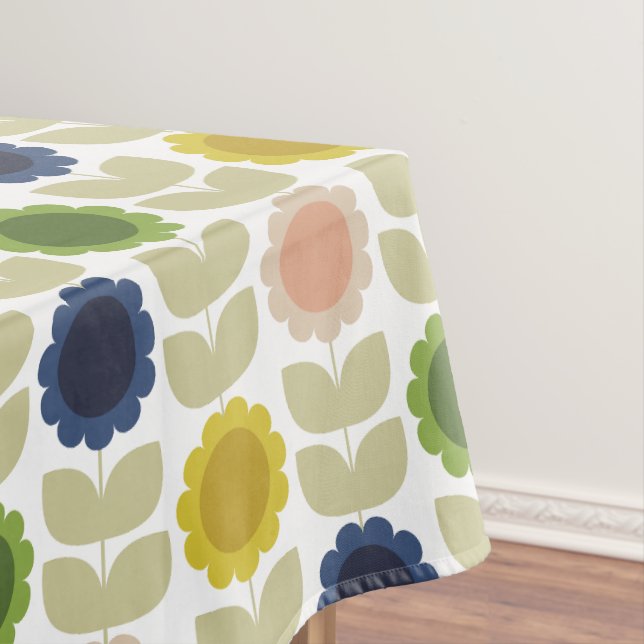 Retro Groovy Summer Flowers Stems Tablecloth (In Situ)
