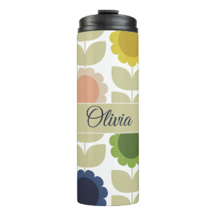 Retro Groovy Summer Flowers Stems Thermal Tumbler