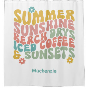 Retro Groovy Summer Pink Monogram Name 