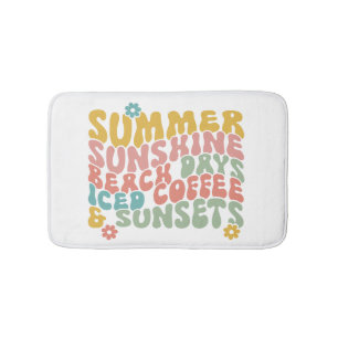 Retro Groovy Summer Pink Monogram Name  Bath Mat