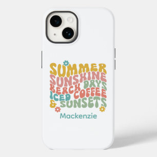 Retro Groovy Summer Pink Monogram Name Case-Mate iPhone 14 Case