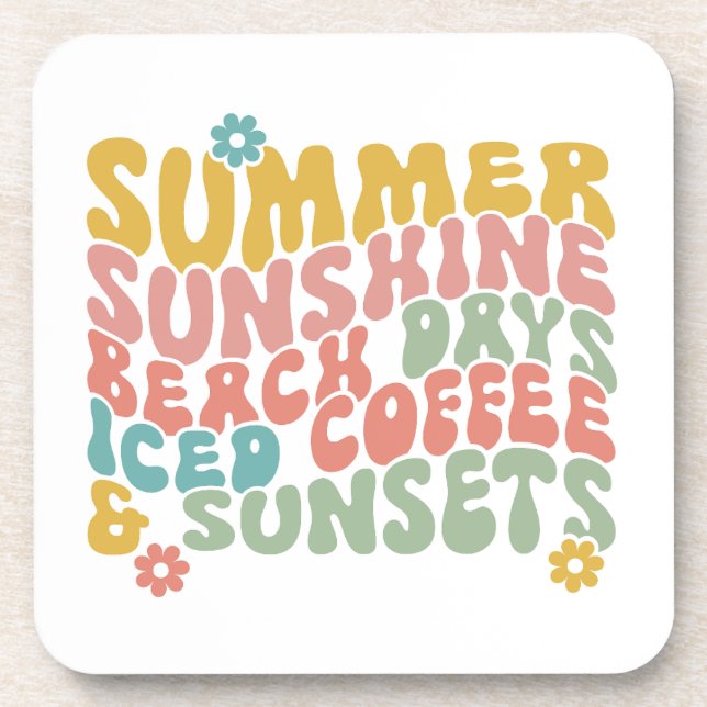 Retro Groovy Summer Pink Monogram Name  Coaster (Front)