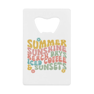 Retro Groovy Summer Pink Monogram Name  Credit Card Bottle Opener