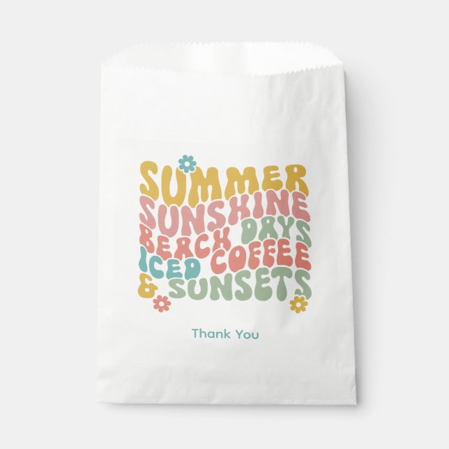 Retro Groovy Summer Pink Monogram Name  Favour Bag (Front)