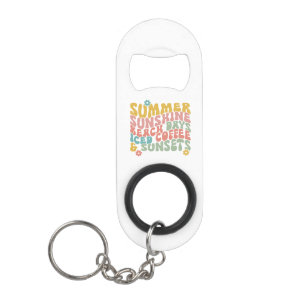 Retro Groovy Summer Pink Monogram Name  Keychain Bottle Opener