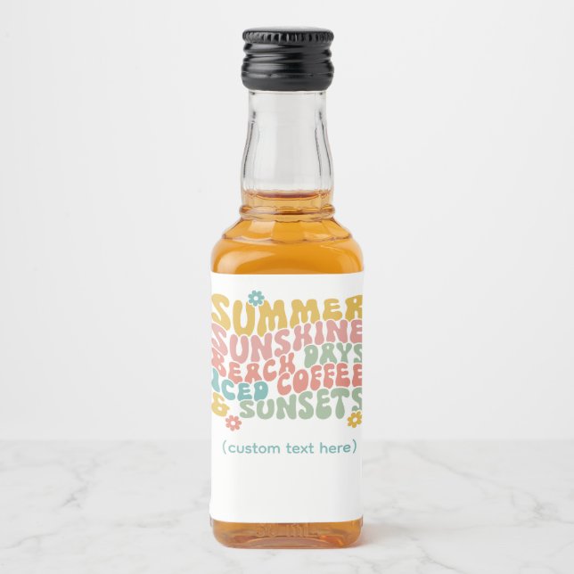 Retro Groovy Summer Pink Monogram Name  Liquor Bottle Label (Front)