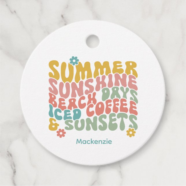 Retro Groovy Summer Pink Monogram Name Luggage Tag (Front)