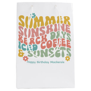 Retro Groovy Summer Pink Monogram Name Medium Gift Bag