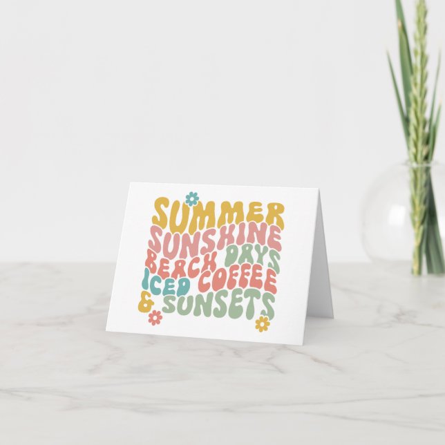 Retro Groovy Summer Pink Monogram Name  Note Card (Front)