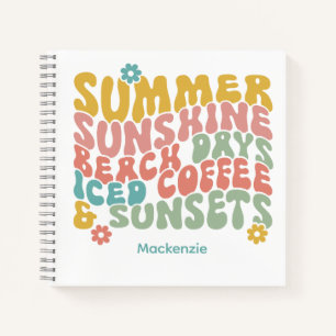 Retro Groovy Summer Pink Monogram Name  Notebook