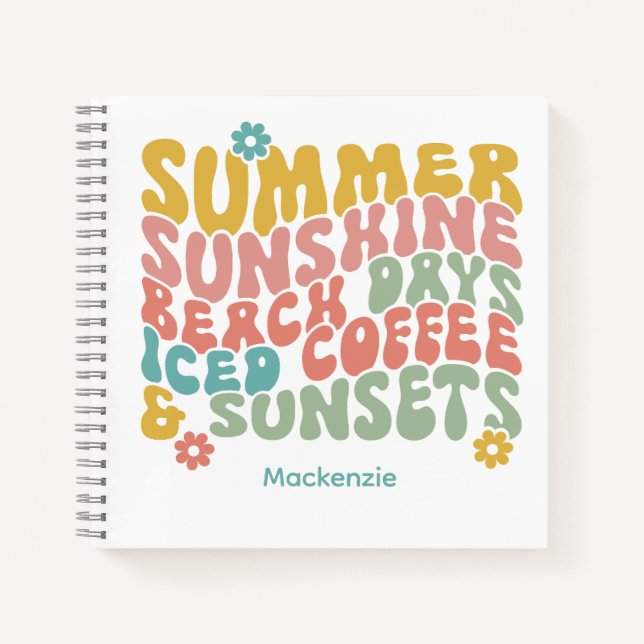 Retro Groovy Summer Pink Monogram Name  Notebook (Front)