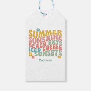 Retro Groovy Summer Pink Monogram Name Tag