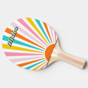 Retro Groovy Sun Custom Name Ping Pong Paddle