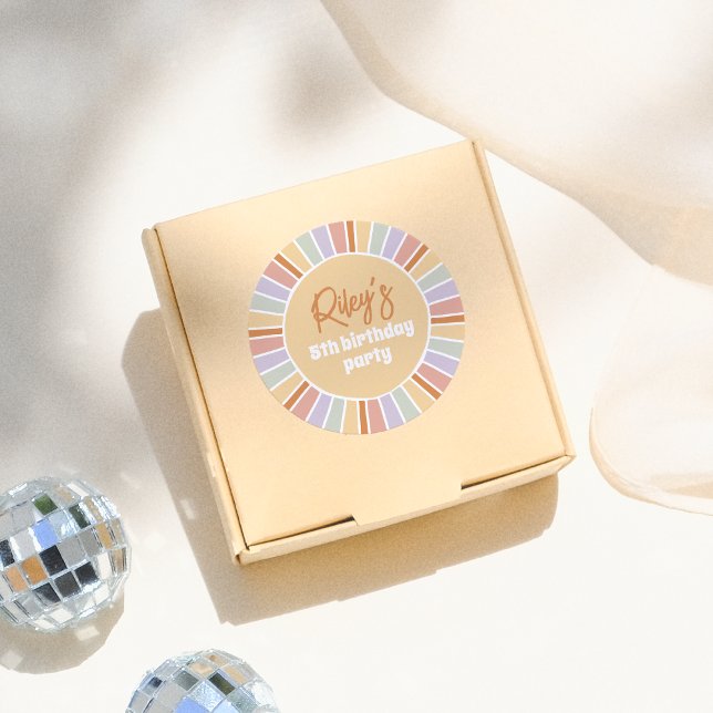 Retro Groovy Sunshine Girl Birthday Party Classic Round Sticker (Creator Uploaded)