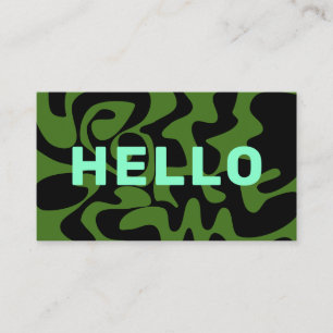 Retro Groovy Swirl Hello Olive Army Green Mint Business Card