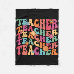 Retro Groovy Teacher Inspirational Happy Ck To Sch Fleece Blanket