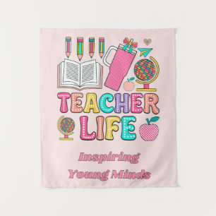 Retro Groovy Teacher Life Tumbler Globe Tapestry