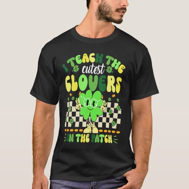 Retro Groovy Teacher  St Patricks Day Shamrock T-Shirt (Front)