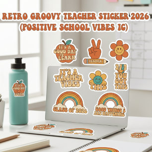 Retro Groovy Teacher Sticker Sheet   Motivational 