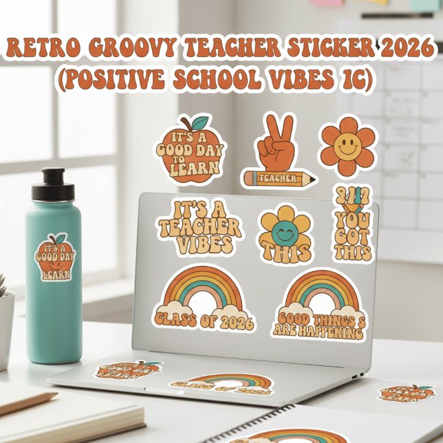 Retro Groovy Teacher Sticker Sheet | Motivational  (Creator Uploaded)