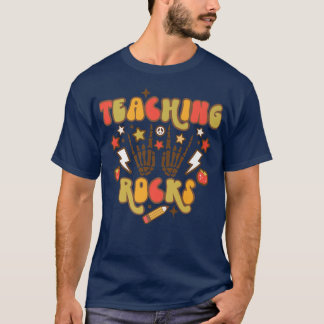 Retro Groovy Teaching Rocks Skeleton Hands Back To T-Shirt