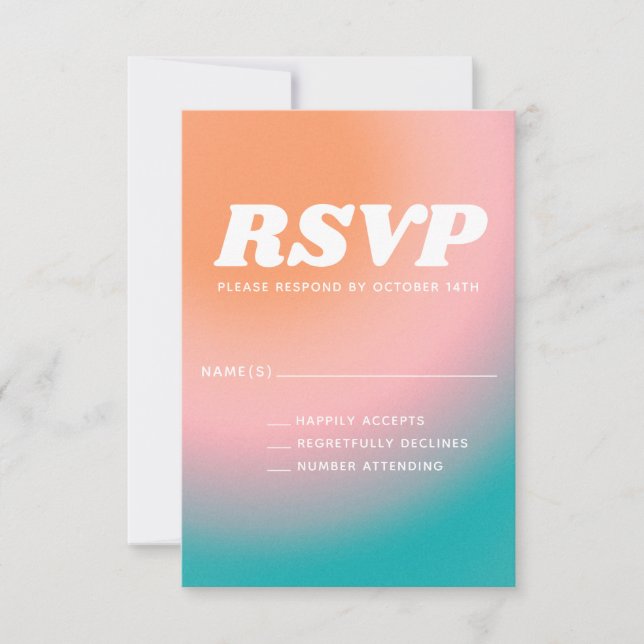 Retro Groovy Teal Pink Coral Abstract Wedding  RSVP Card (Front)