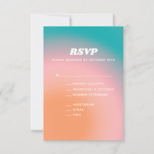 Retro Groovy Teal Pink Orange Abstract Wedding  RSVP Card
