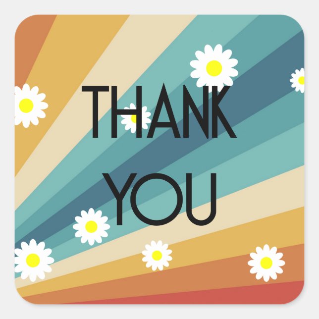 Retro Groovy - Thank You  Square Sticker (Front)