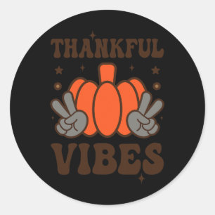Retro Groovy Thankful Vibes Turkey Fall Thanksgivi Classic Round Sticker