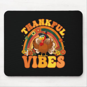 Retro Groovy Thankful Vibes Turkey Fall Thanksgivi Mouse Pad
