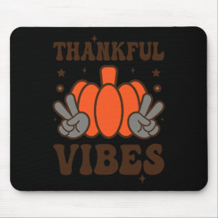 Retro Groovy Thankful Vibes Turkey Fall Thanksgivi Mouse Pad