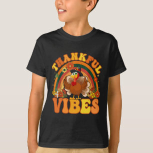 Retro Groovy Thankful Vibes Turkey Fall Thanksgivi T-Shirt