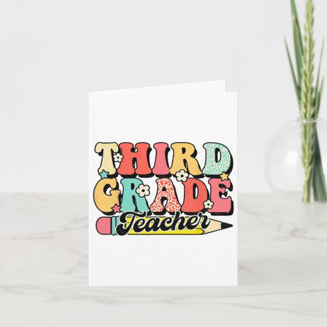 Retro Groovy Third Grade Teacher First Day 3rd Gra Card (Front)