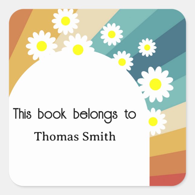 Retro Groovy - This book belongs to Square Sticker (Front)