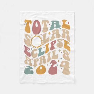 Retro Groovy Total Solar Eclipse April 08 2024  Fleece Blanket