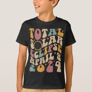 Retro Groovy Total Solar Eclipse April 08 2024 T-Shirt