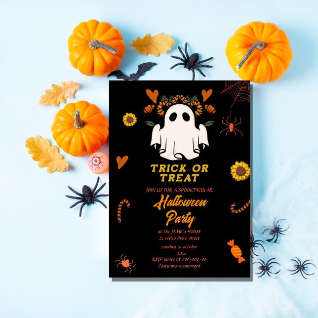 retro groovy trick or treat halloween party time  invitation (Creator Uploaded)