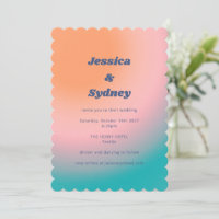 Retro Groovy Turquoise Pink Orange Unique Wedding