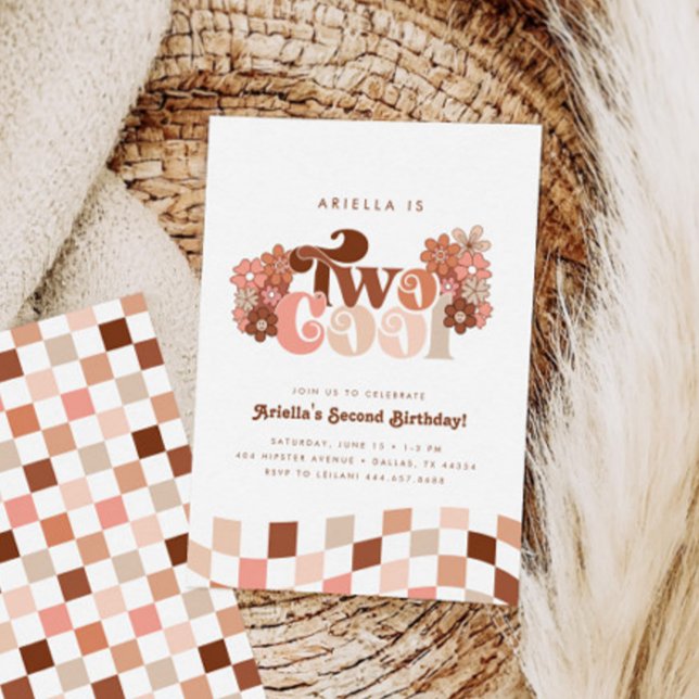 Retro Groovy Two Cool Girls 2nd Birthday Invitation (Creator Uploaded)