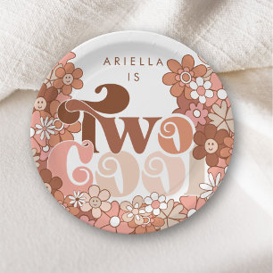 Retro Groovy Two Cool Girls 2nd Birthday Paper Plate