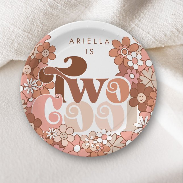 Retro Groovy Two Cool Girls 2nd Birthday Paper Plate (Creator Uploaded)